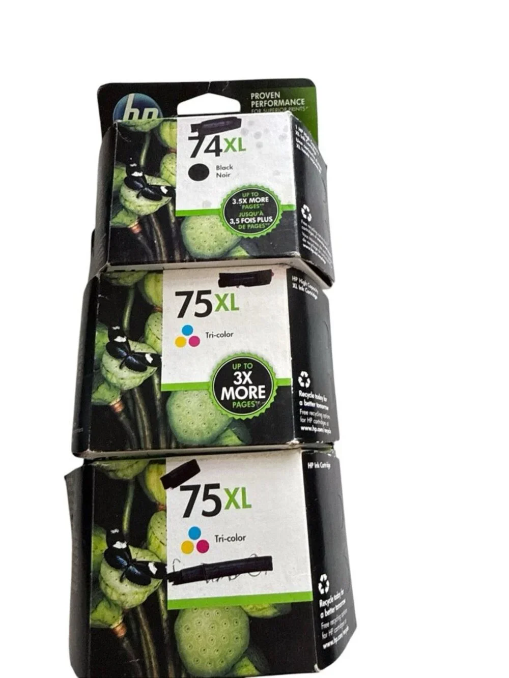 Lot Of Factory Sealed Original HP 74XL Black & 2 HP 75XL Color Inkjets EXPIRED